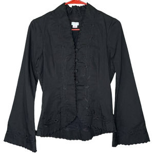 Anthropologie Snak Brown Embroidered Bell Sleeve Blazer Jacket Size 4